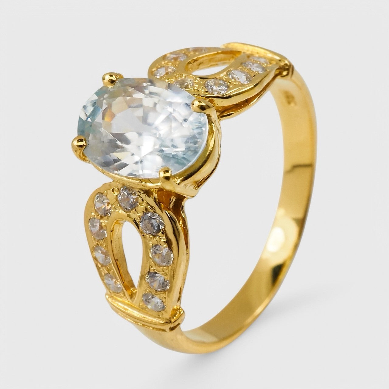 24K GOLD 925 STERLING SILVER RING BLUE AQUAMARINE