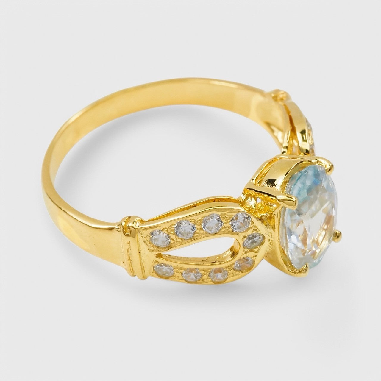 24K GOLD 925 STERLING SILVER RING BLUE AQUAMARINE