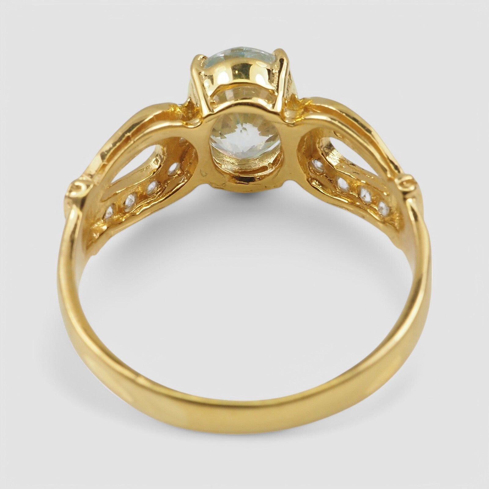 24K GOLD 925 STERLING SILVER RING BLUE AQUAMARINE