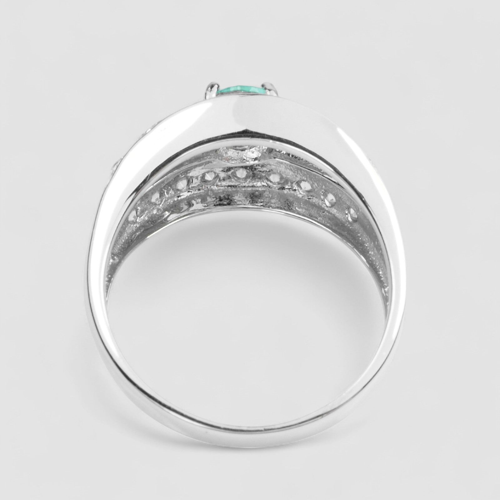 925 WHITE GOLD PLATED STERLING SILVER EMERALD RING