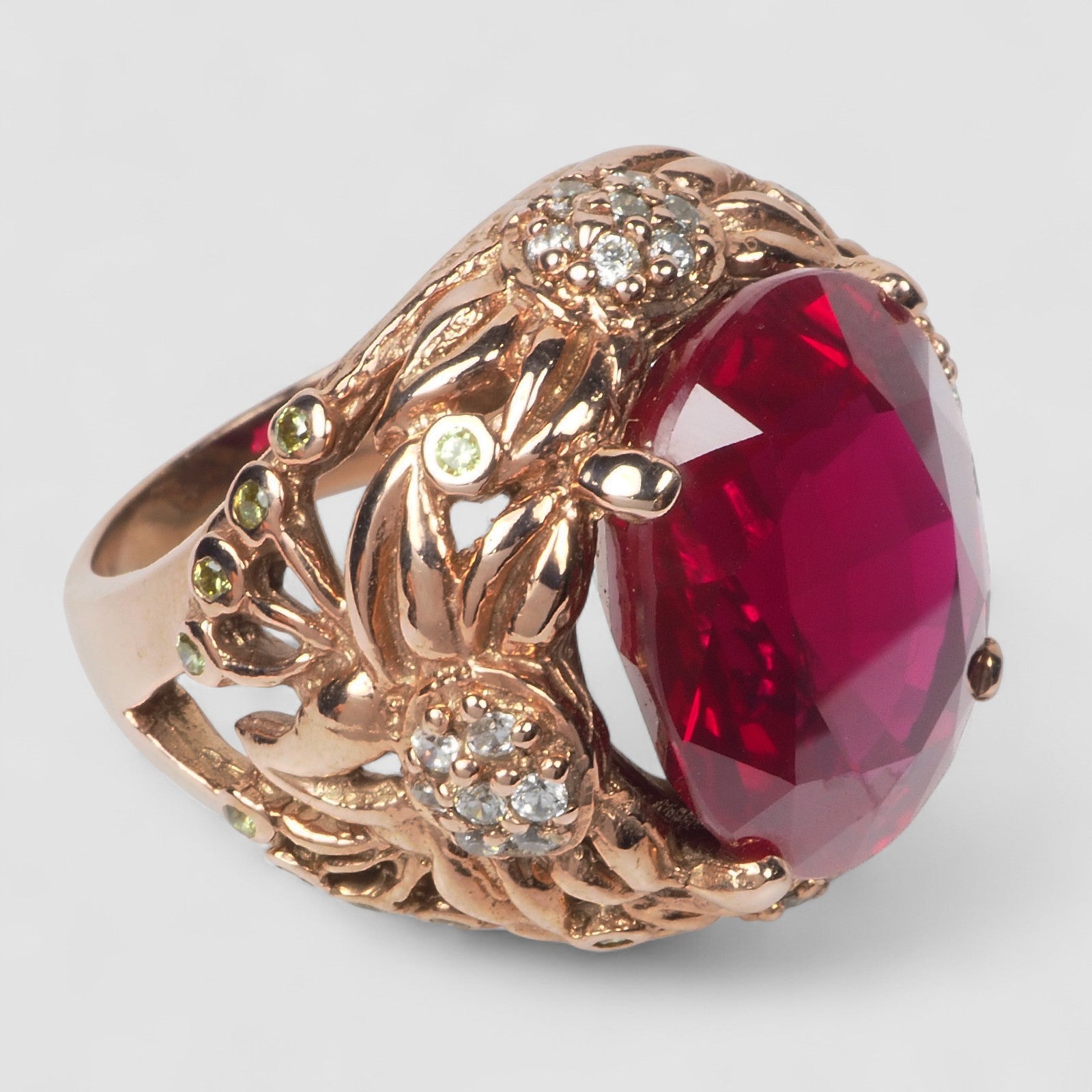 VINTAGE RED SPINEL ROSE GOLD PLATED 925 STERLING SILVER RING