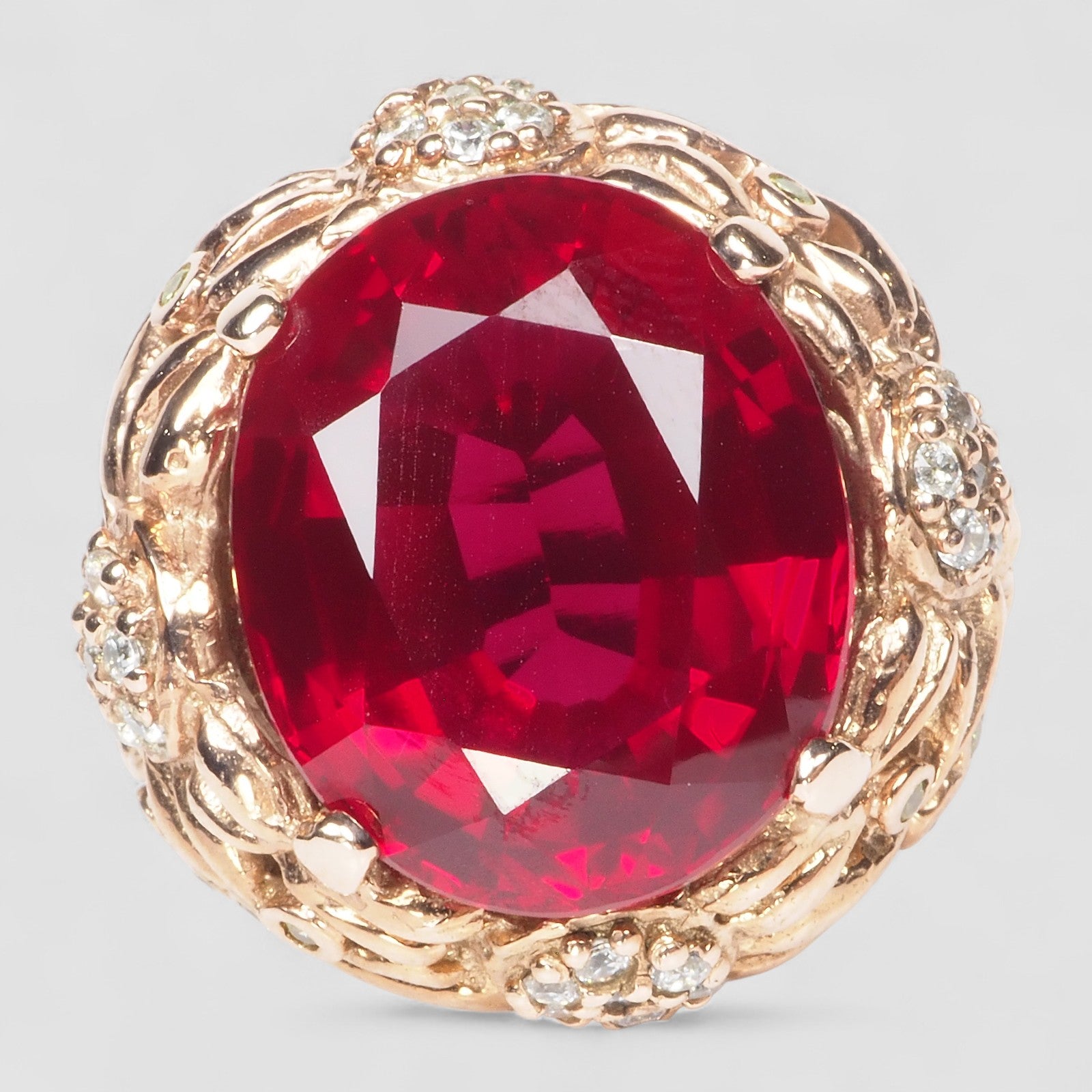 VINTAGE RED SPINEL ROSE GOLD PLATED 925 STERLING SILVER RING