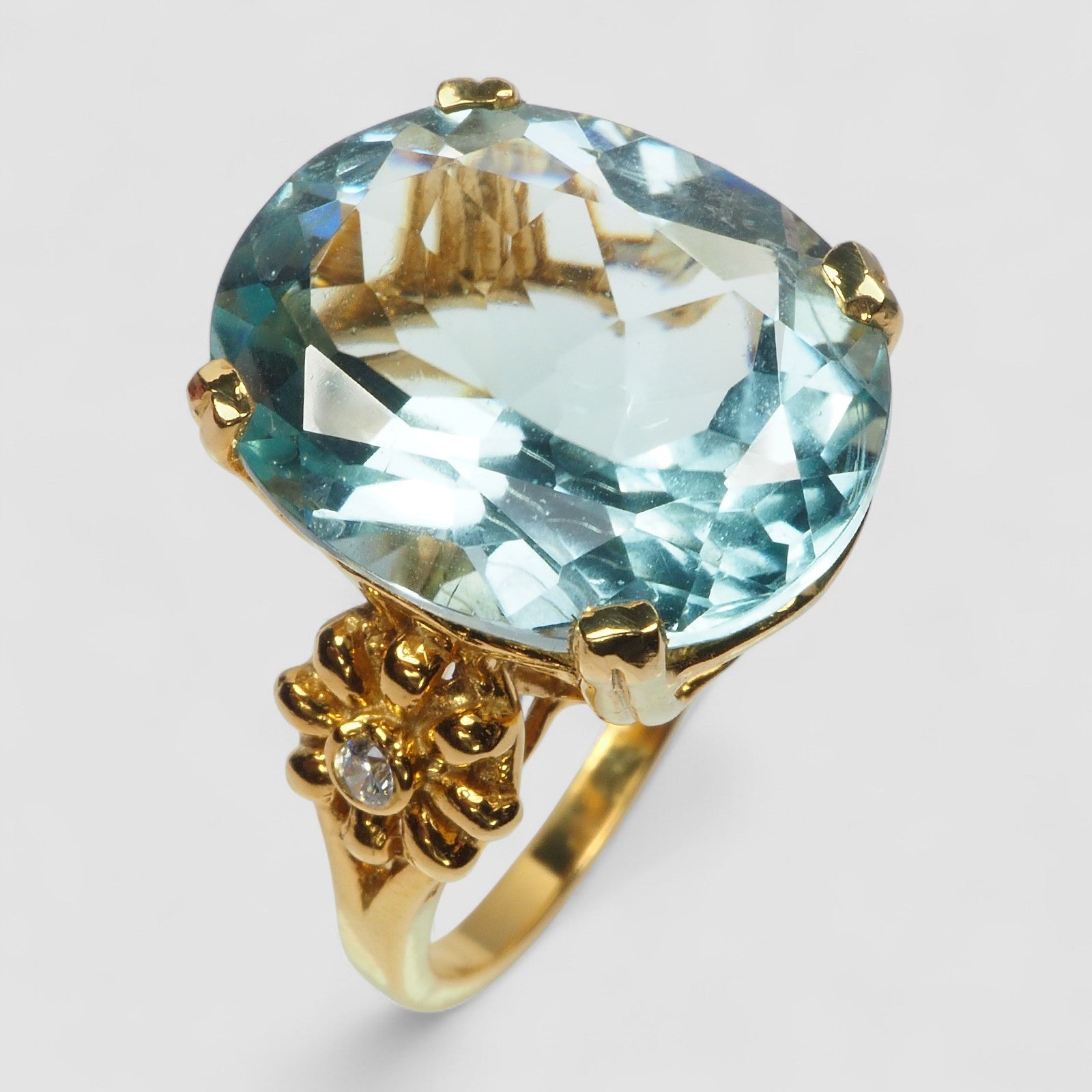 24K GOLD PLATED 925 STERLING SILVER RING BLUE AQUAMARINE