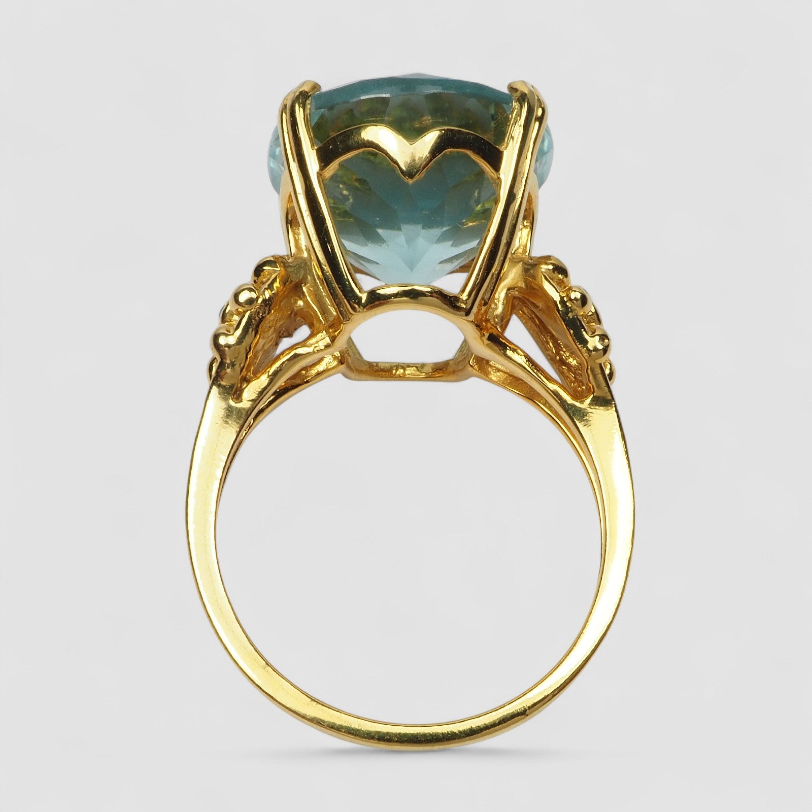 24K GOLD PLATED 925 STERLING SILVER RING BLUE AQUAMARINE