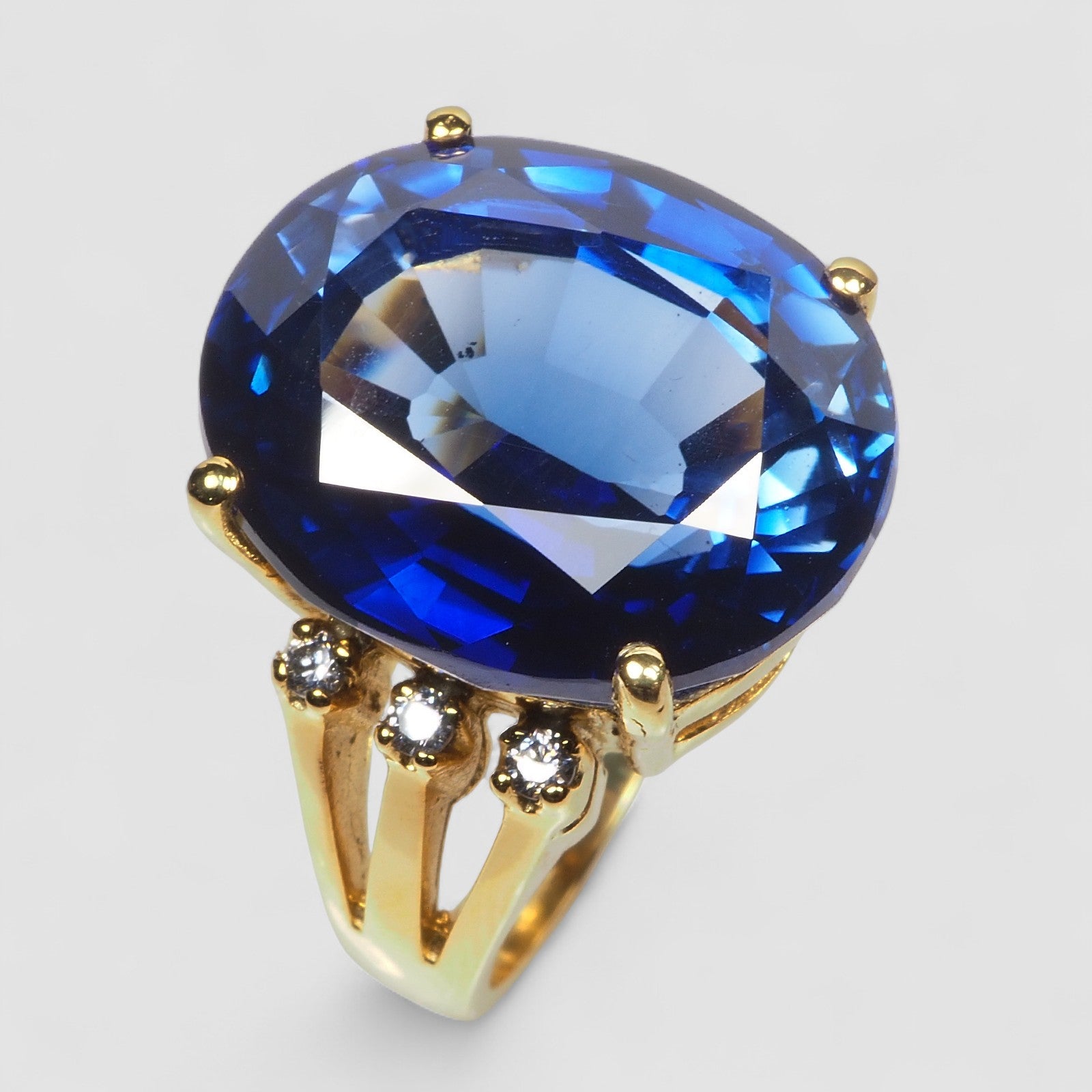 BLUE SAPPHIRE 24K GOLD 925 STERLING SILVER RING