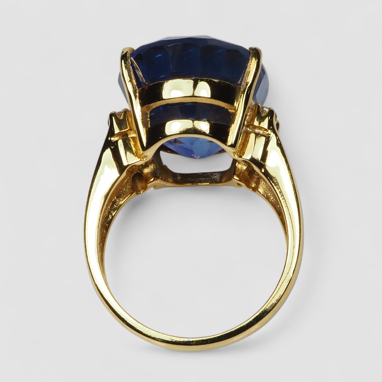 BLUE SAPPHIRE 24K GOLD 925 STERLING SILVER RING