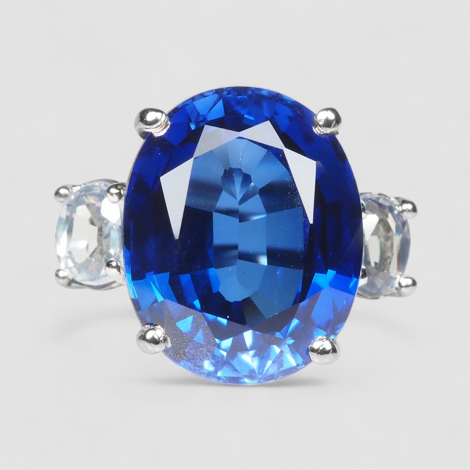 BLUE SAPPHIRE925 STERLING SILVER WHITE GOLD RING