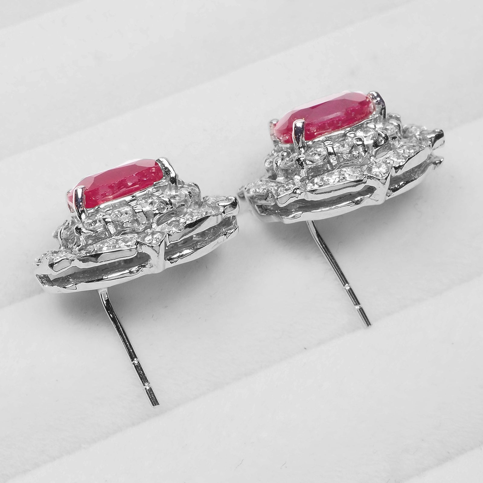 RED RUBY 925 STERLING SILVER WHITE GOLD HANDMADE EARRINGS