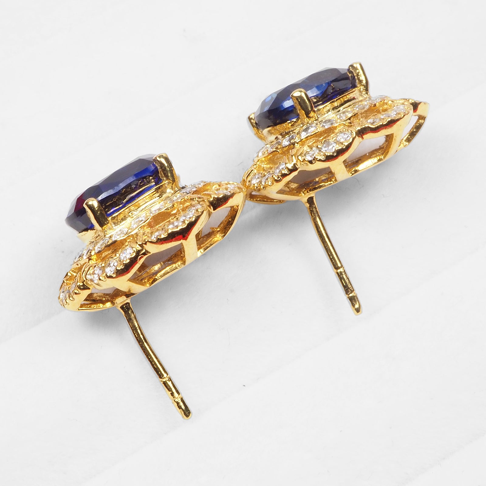 BLUE SAPPHIRE 925 STERLING SILVER 24K GOLD EARRINGS