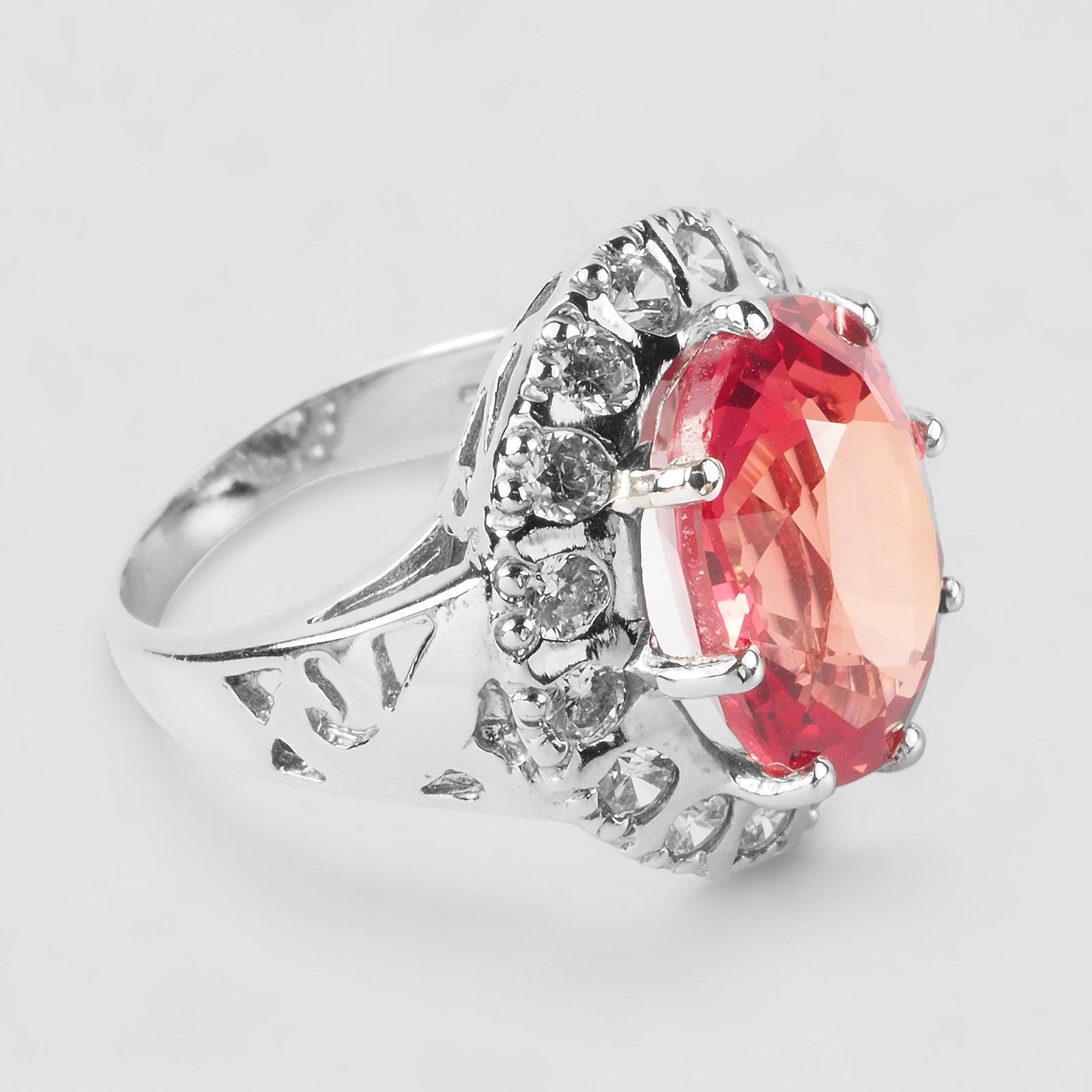 RED SAPPHIRE WHITE GOLD 925 STERLING SILVER RING