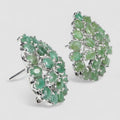 Green Emerald 925 Sterling Silver White Gold Earrings, Rhodium Plated, Tarnish Free