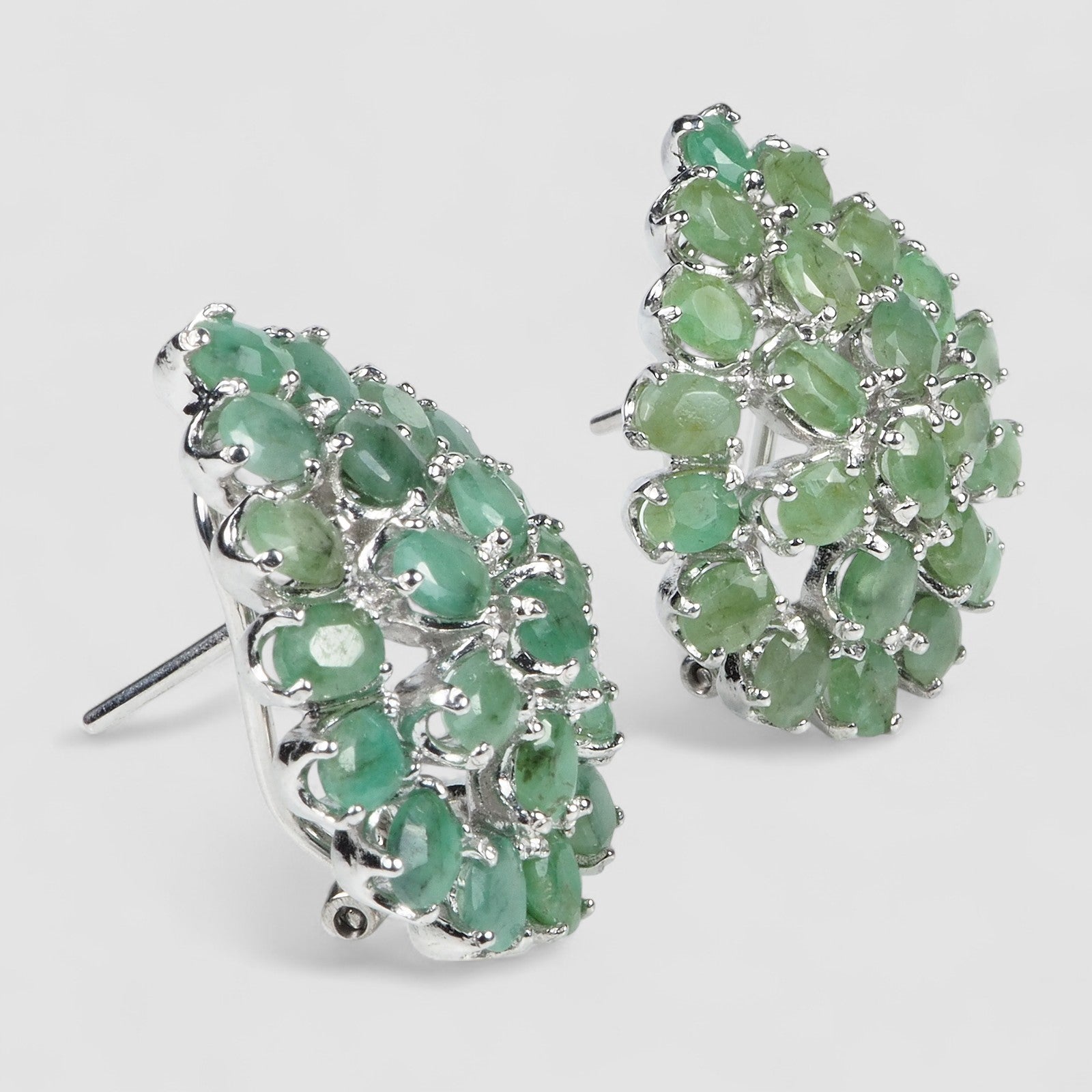 Green Emerald 925 Sterling Silver White Gold Earrings, Rhodium Plated, Tarnish Free
