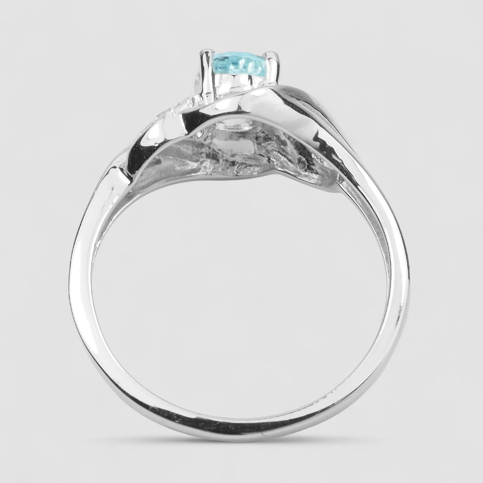 BLUE AQUAMARINE 925 STERLING SILVER WHITE GOLD PLATED RING