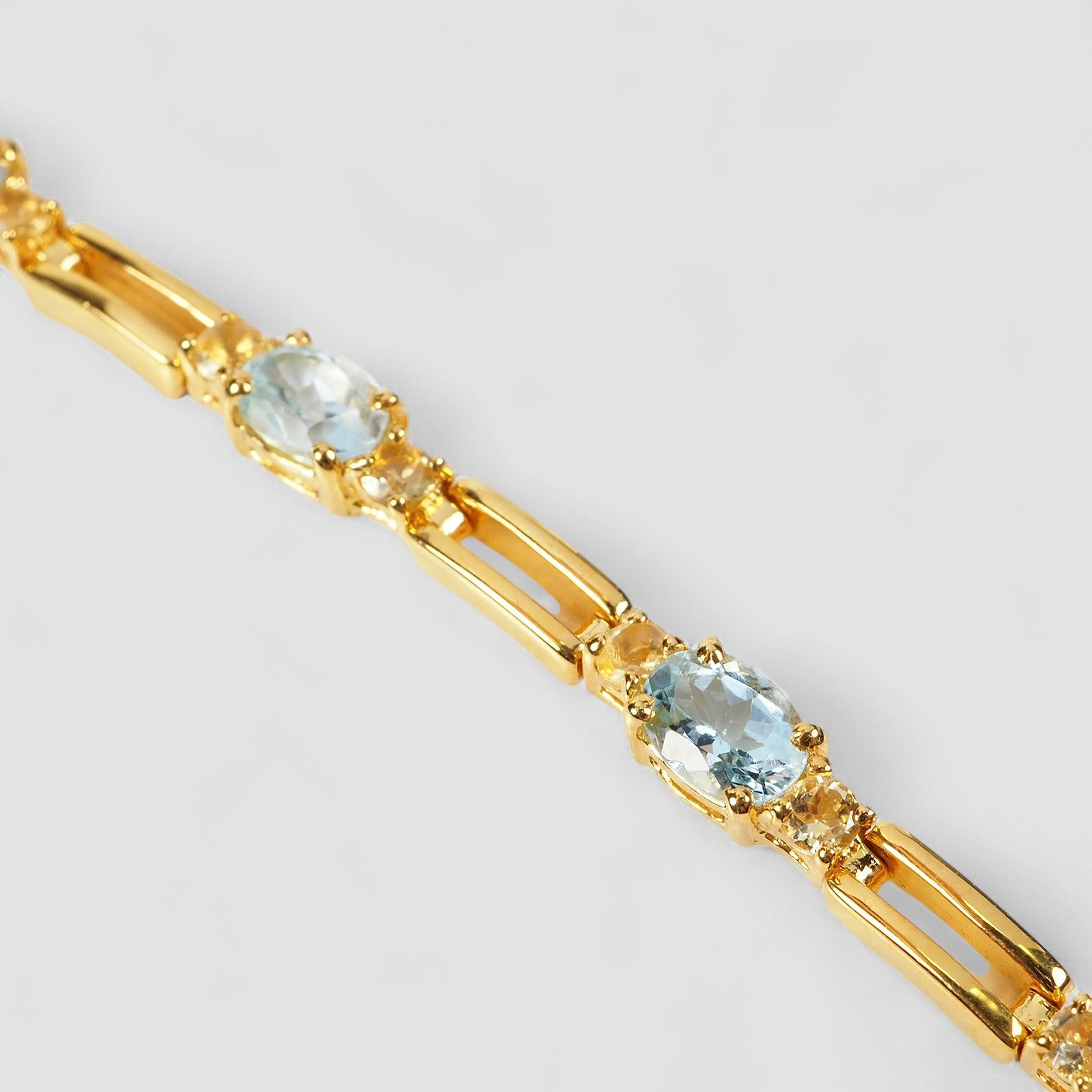 Blue Aquamarine 925 Sterling Silver 24K Gold Bracelet, Affordable Natural Gemstone, Everyday Bracelet