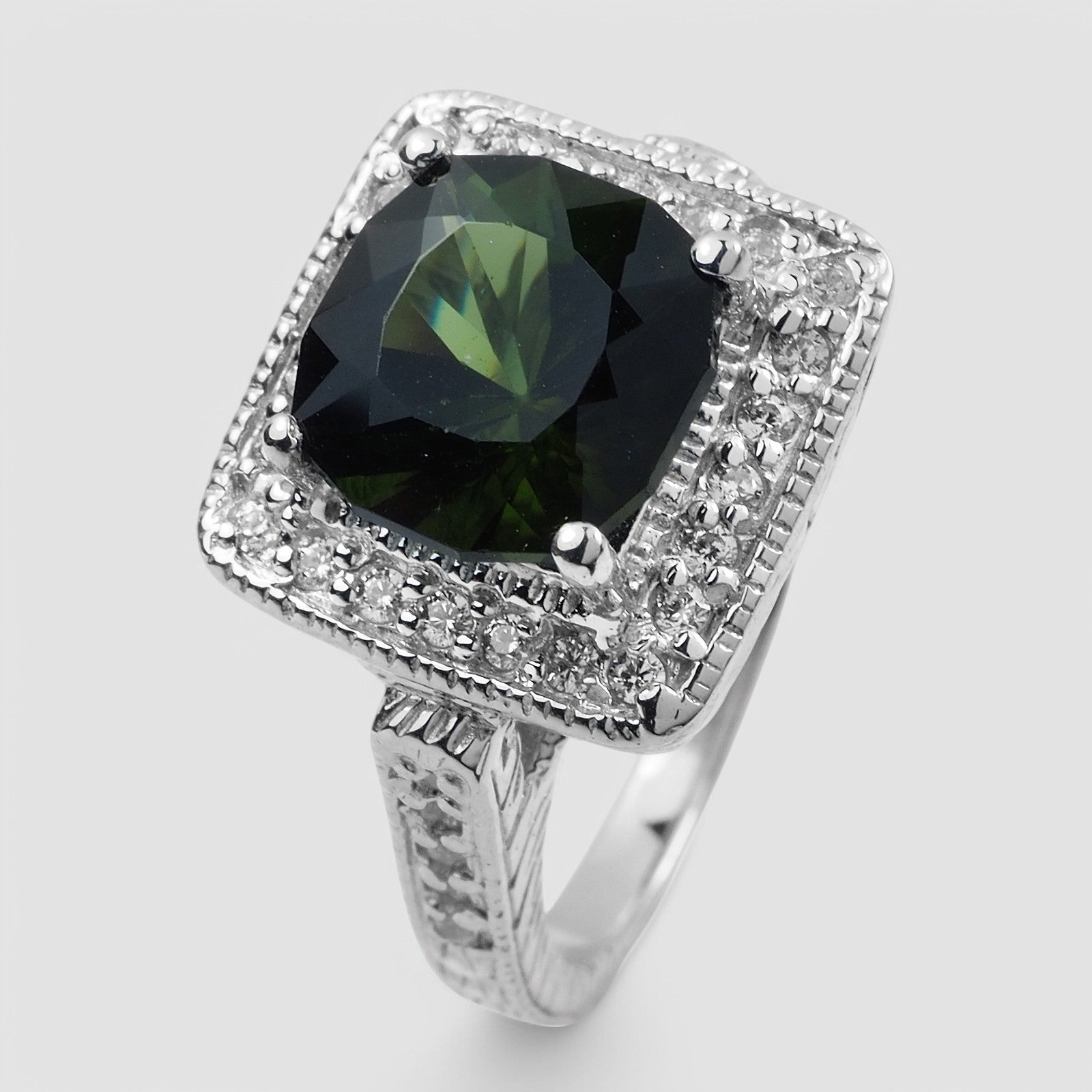 925 Sterling Silver Ring Forest Green Tourmaline