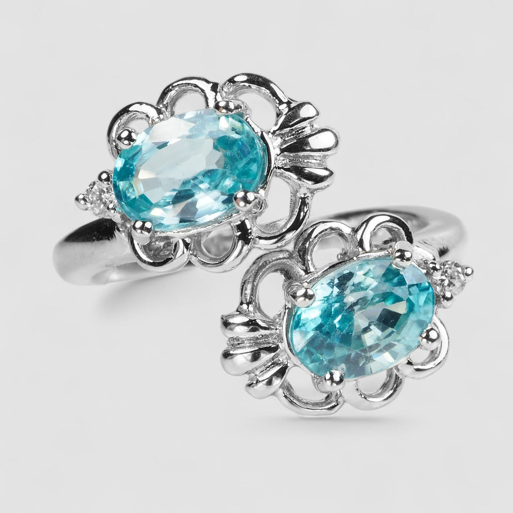 BLUE ZIRCON 925 STERLING SILVER WHITE GOLD RING