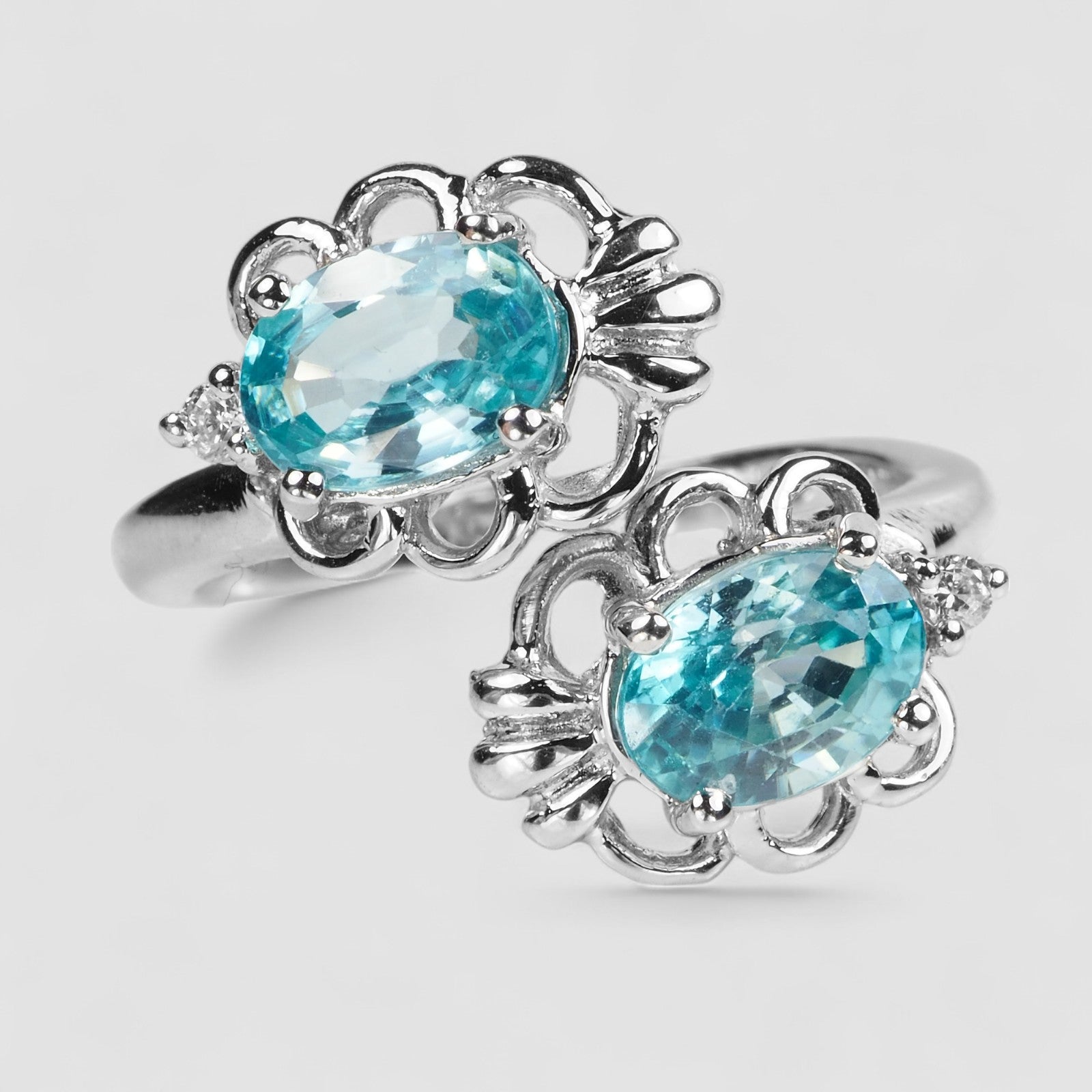 BLUE ZIRCON 925 STERLING SILVER WHITE GOLD RING
