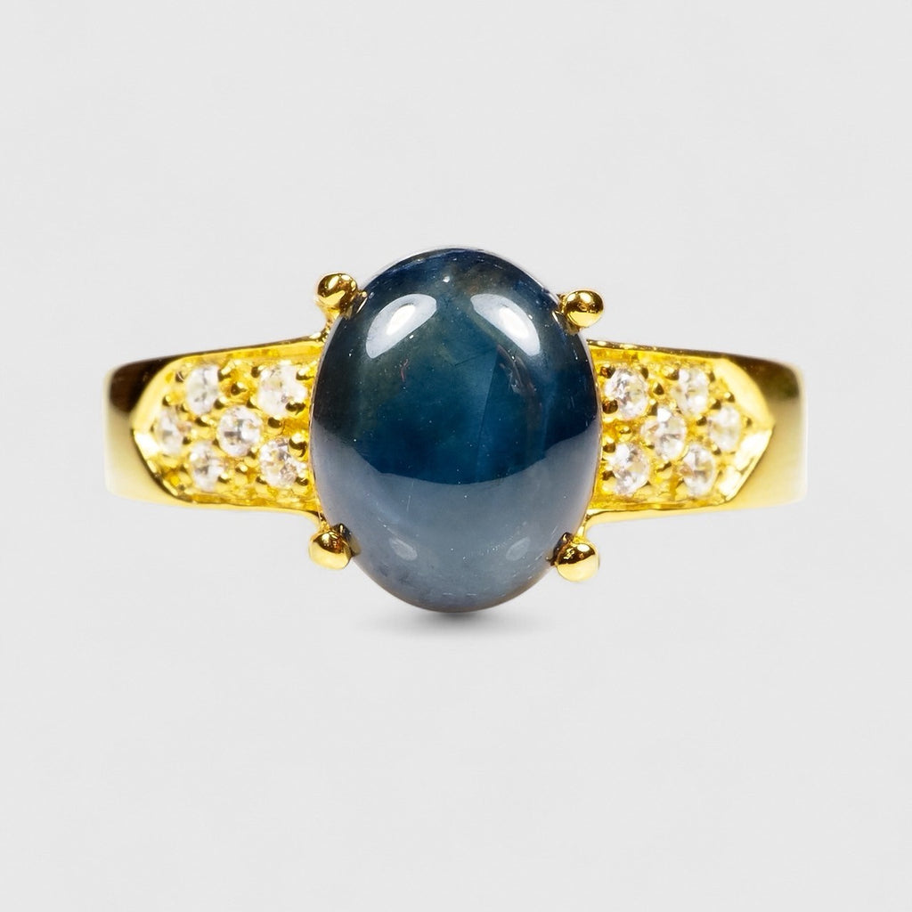 BLUE STAR SAPPHIRE 925 STERLING SILVER 24K GOLD RINGS