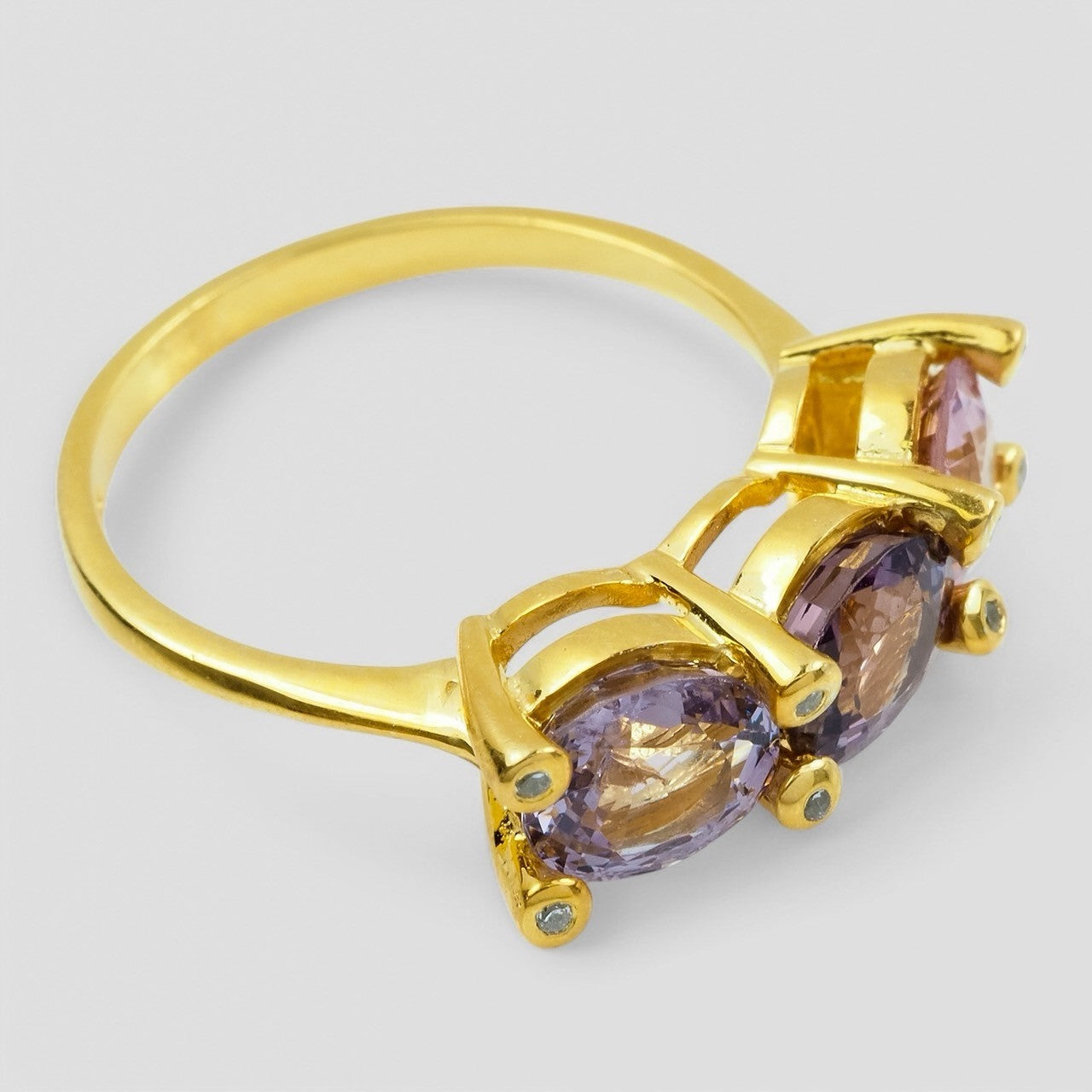 24k Yellow Gold Plated 925 Sterling Silver Ring Purple Spinel, Genuine Gemstone, Free Resizing