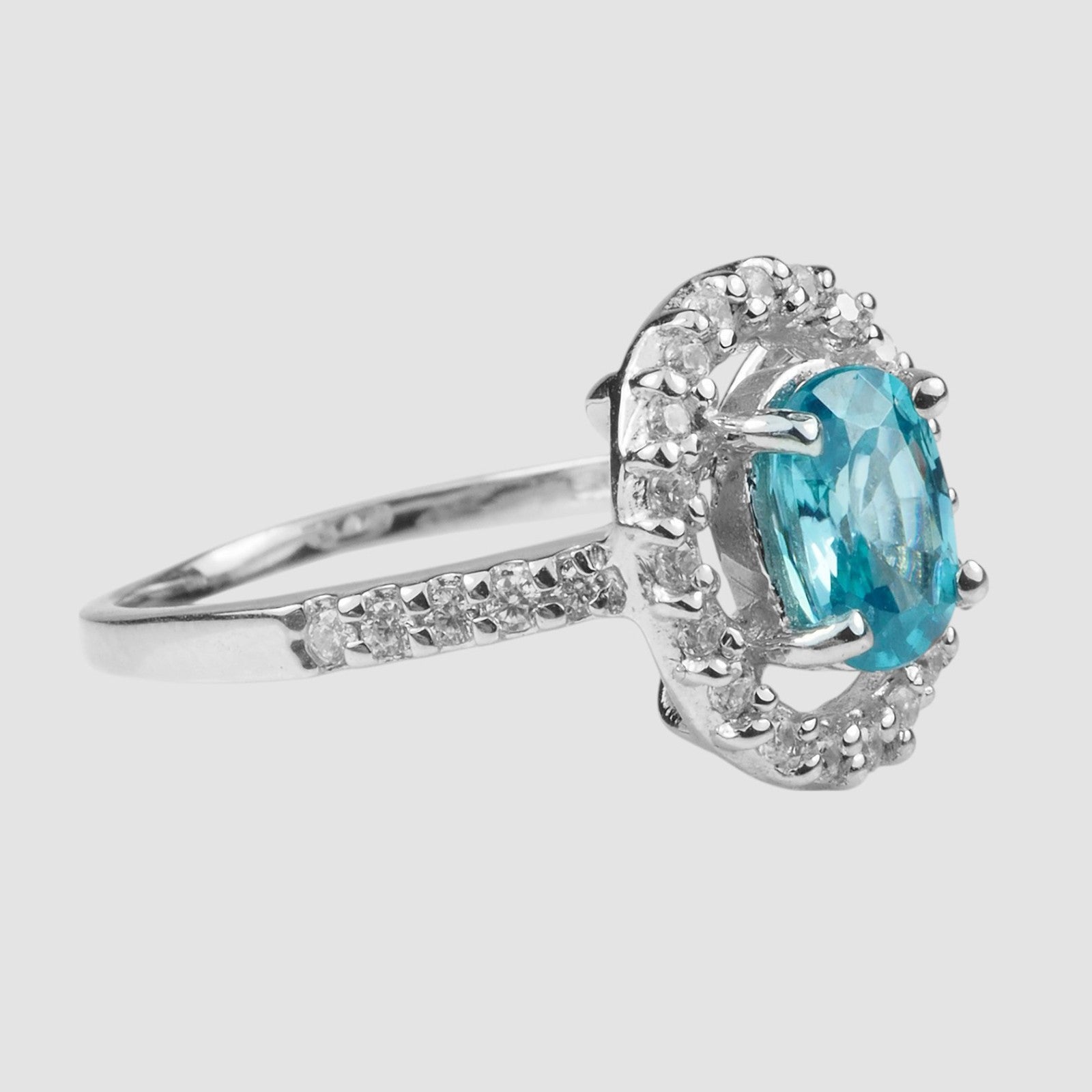 BLUE ZIRCON WHITE GOLD PLATED RING