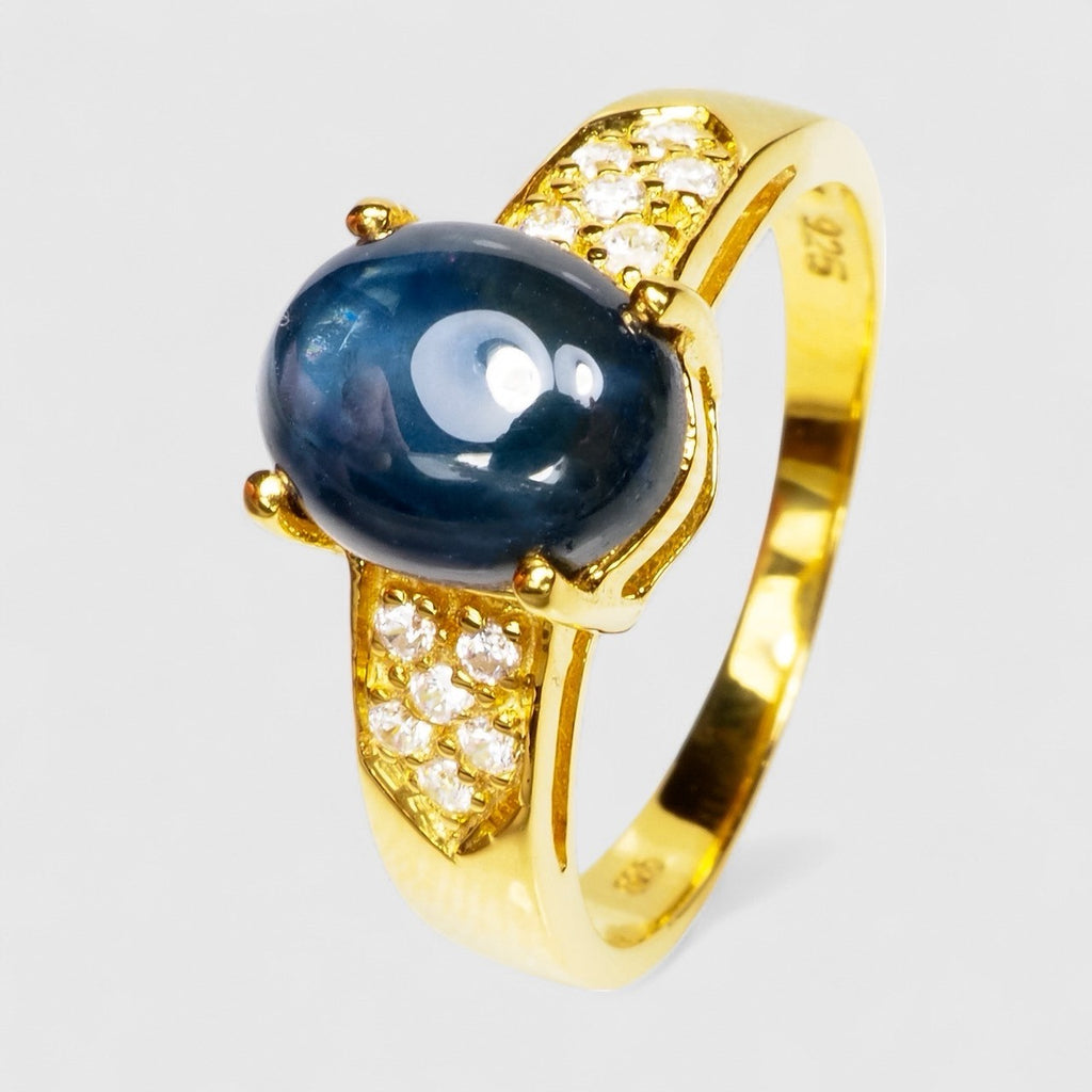 BLUE STAR SAPPHIRE 925 STERLING SILVER 24K GOLD RINGS