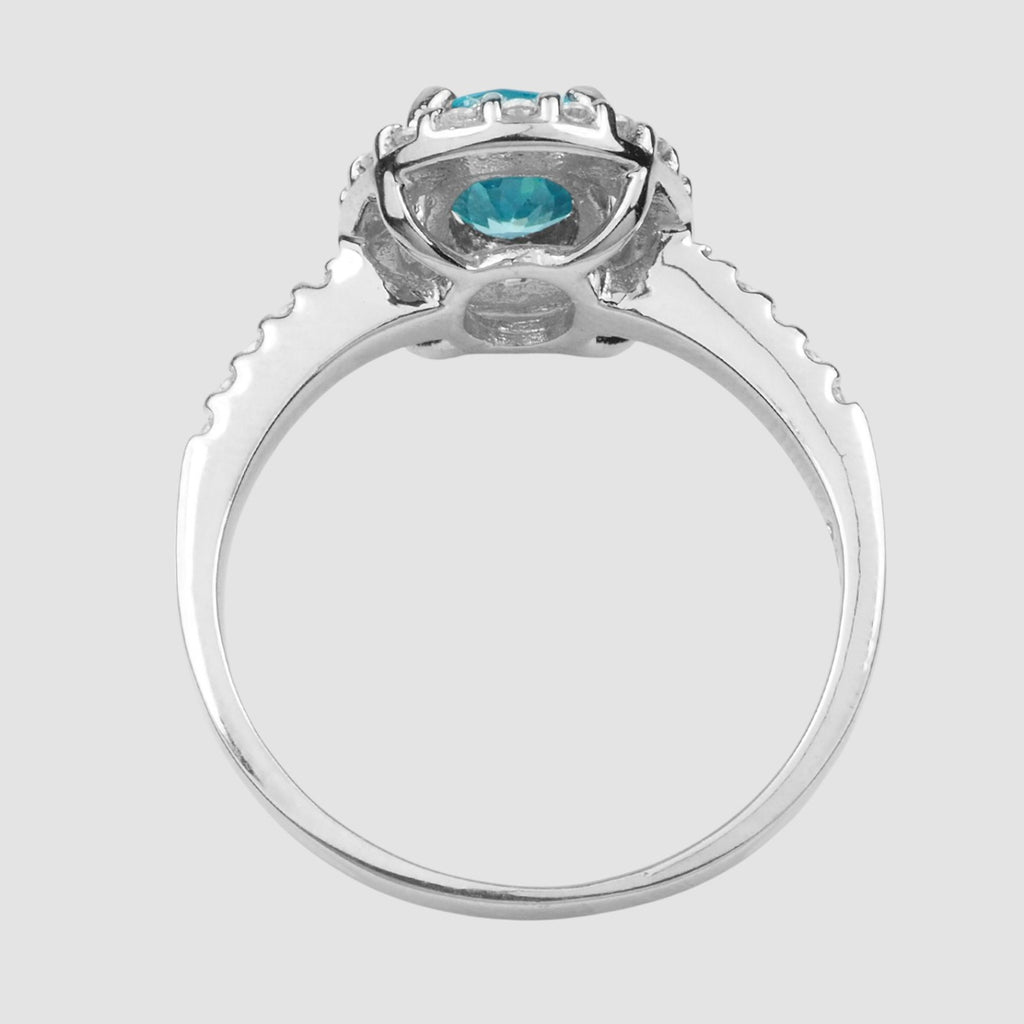 BLUE ZIRCON WHITE GOLD PLATED RING