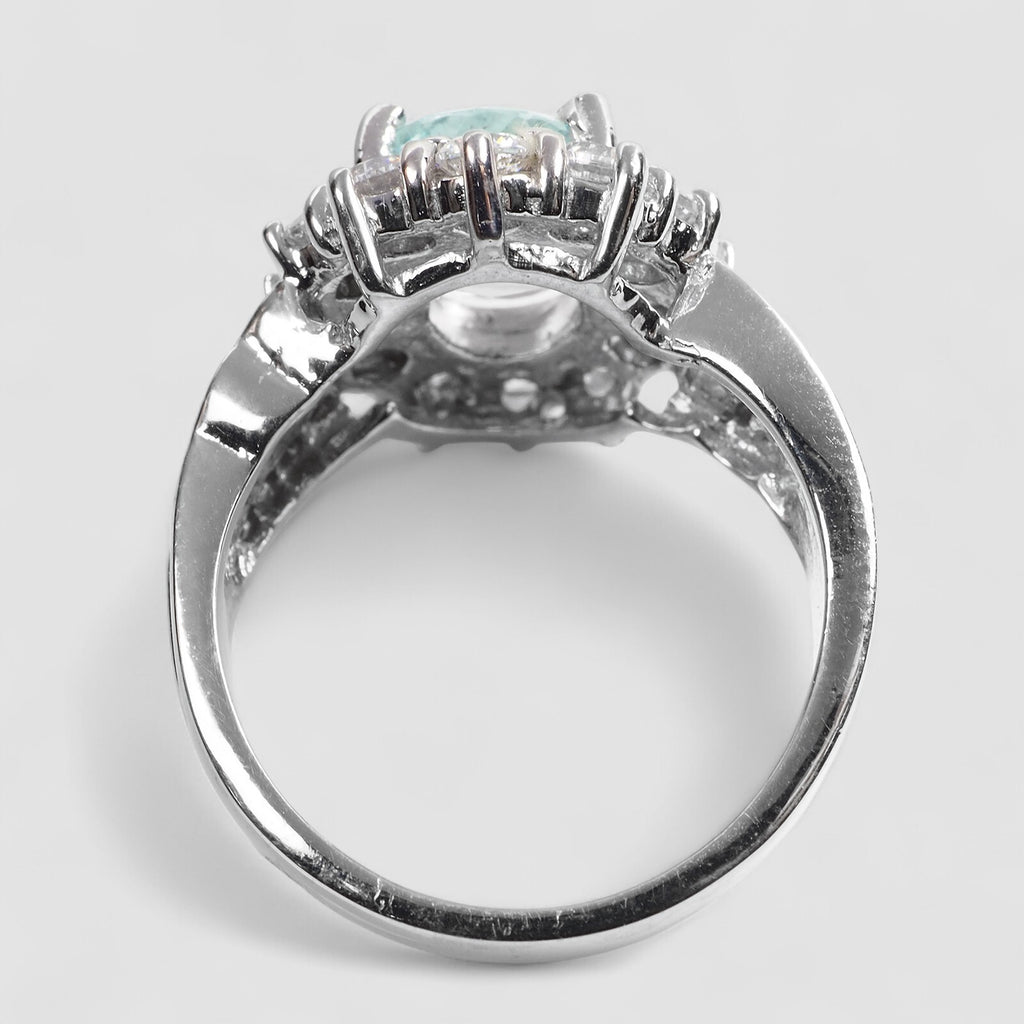 925 STERLING SILVER WHITE GOLD PLATED RING BLUE AQUAMARINE