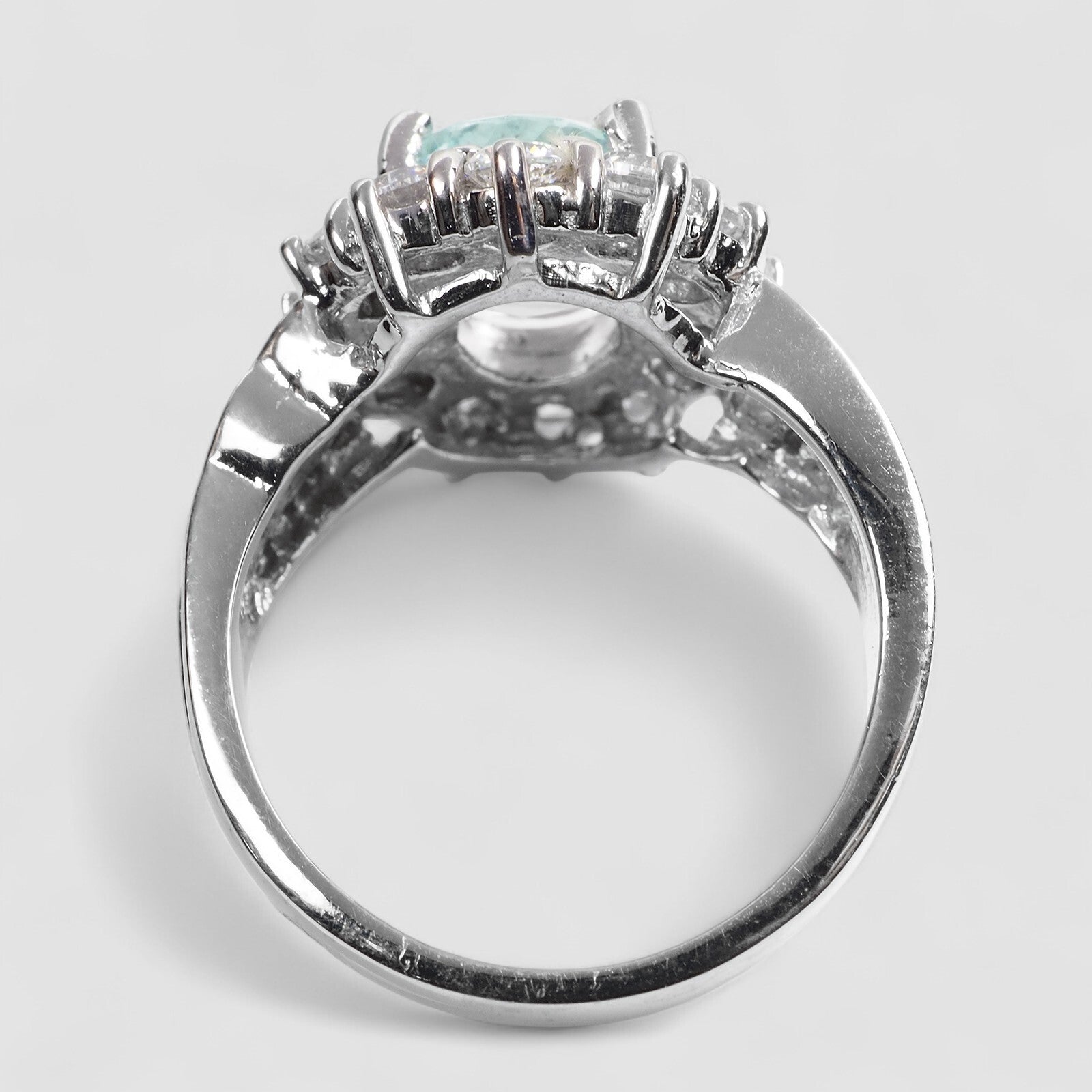 925 STERLING SILVER WHITE GOLD PLATED RING BLUE AQUAMARINE