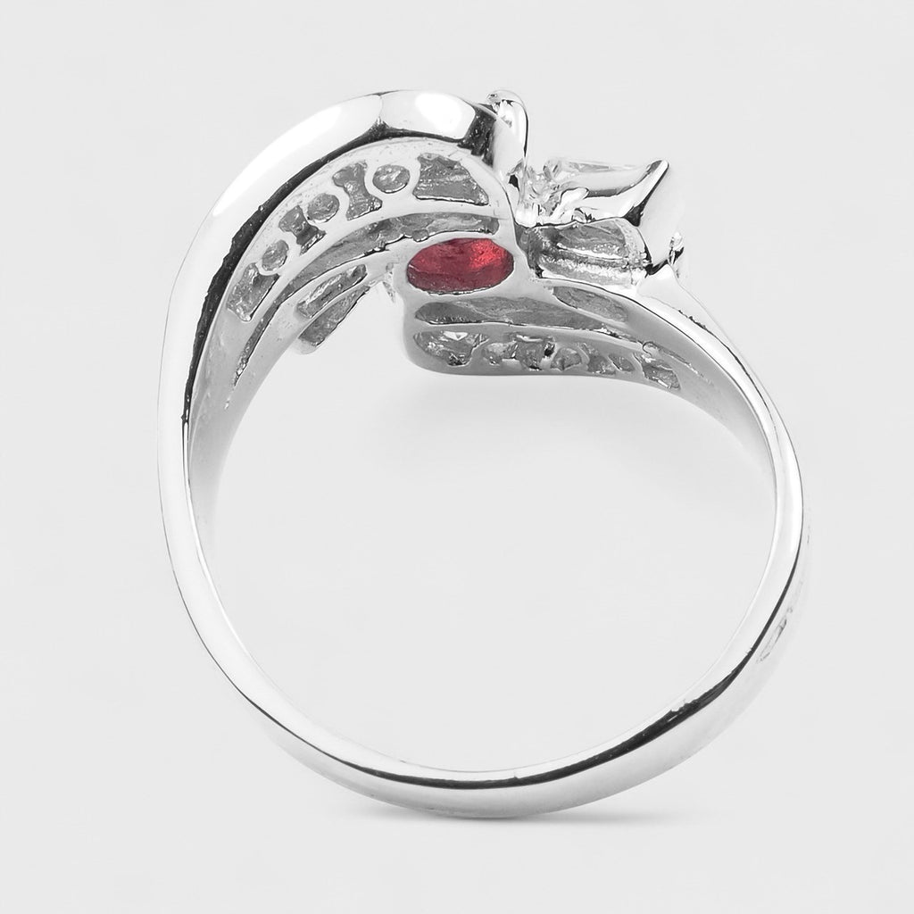 925 STERLING SILVER WHITE GOLD RING RED SPINEL