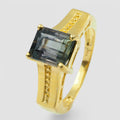Greyish Green Tourmaline 925 Sterling Silver 24k Yellow Gold Ring