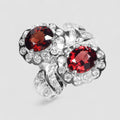 DOUBLE STONE RED SPINEL 925 STERLING SILVER WHITE GOLD RING