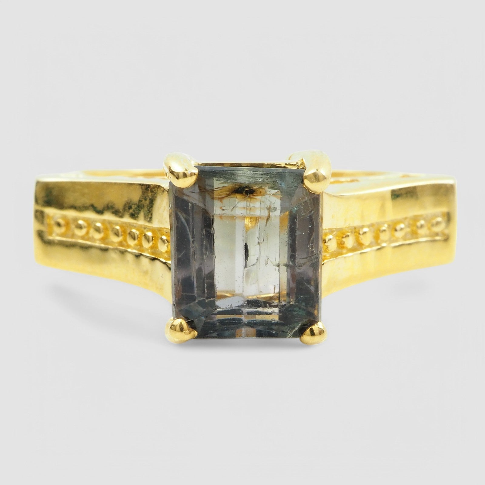 Greyish Green Tourmaline 925 Sterling Silver 24k Yellow Gold Ring