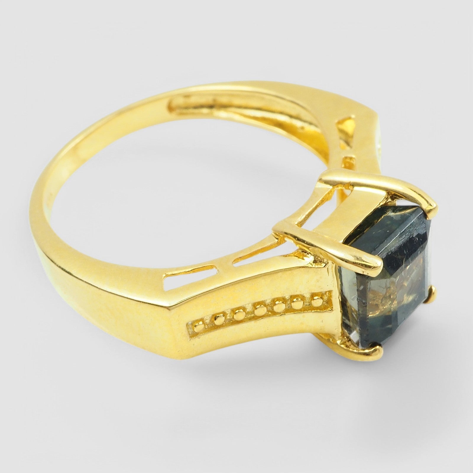 Greyish Green Tourmaline 925 Sterling Silver 24k Yellow Gold Ring