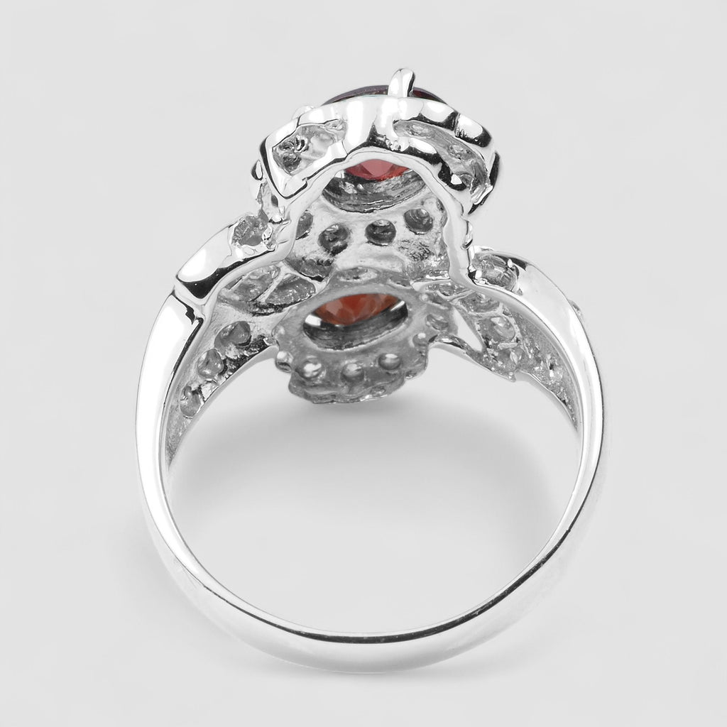 DOUBLE STONE RED SPINEL 925 STERLING SILVER WHITE GOLD RING