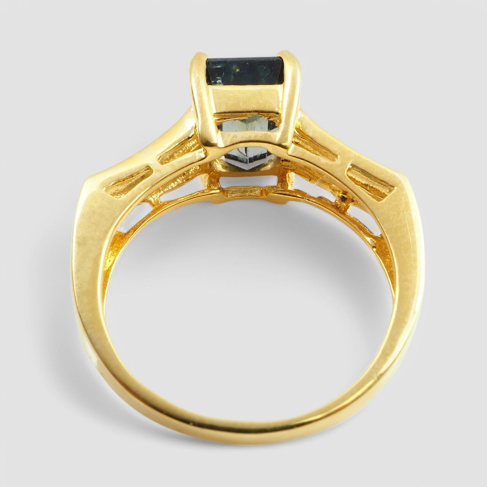 Greyish Green Tourmaline 925 Sterling Silver 24k Yellow Gold Ring