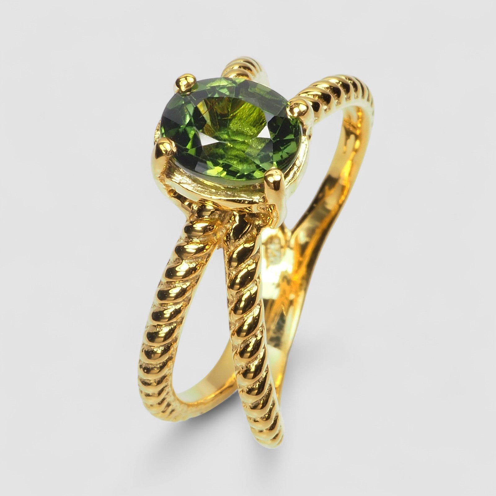 24K GOLD 925 STERLING SILVER RING GREEN TOURMALINE