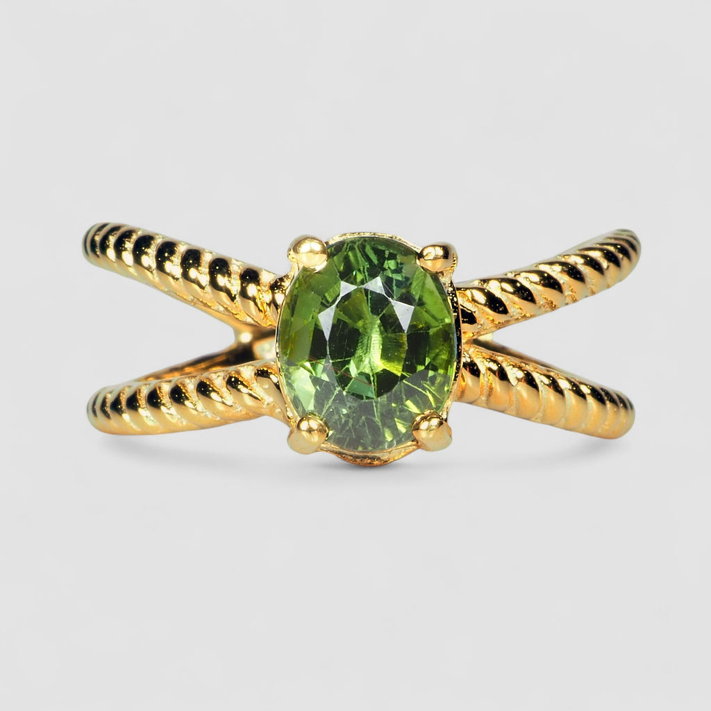 24K GOLD 925 STERLING SILVER RING GREEN TOURMALINE