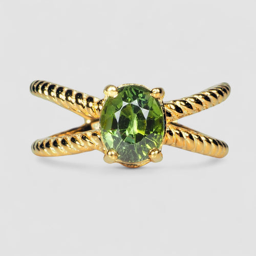 24K GOLD 925 STERLING SILVER RING GREEN TOURMALINE