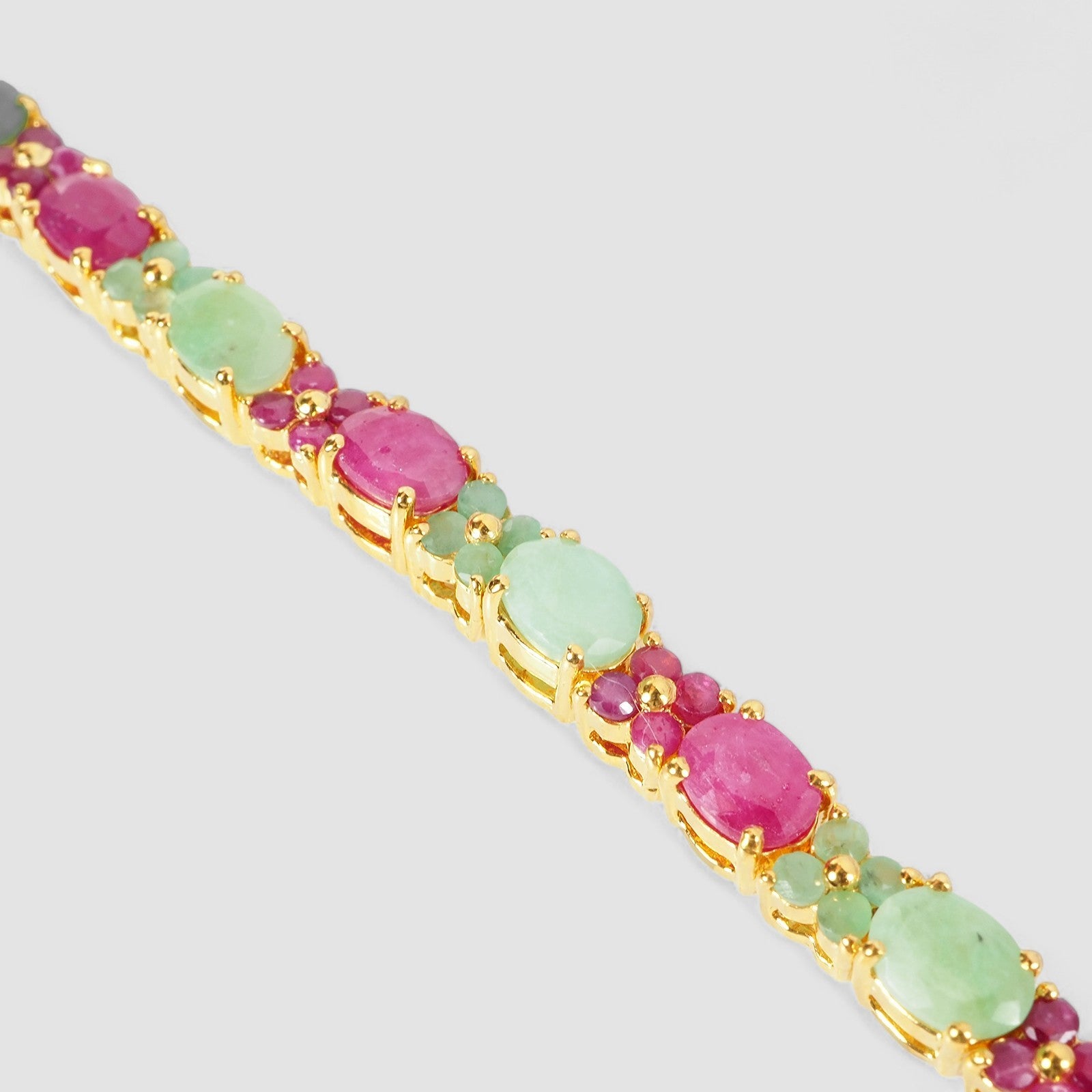EMERALD & RUBY 24K YELLOW GOLD PLATED 925 STERLING SILVER BRACELET
