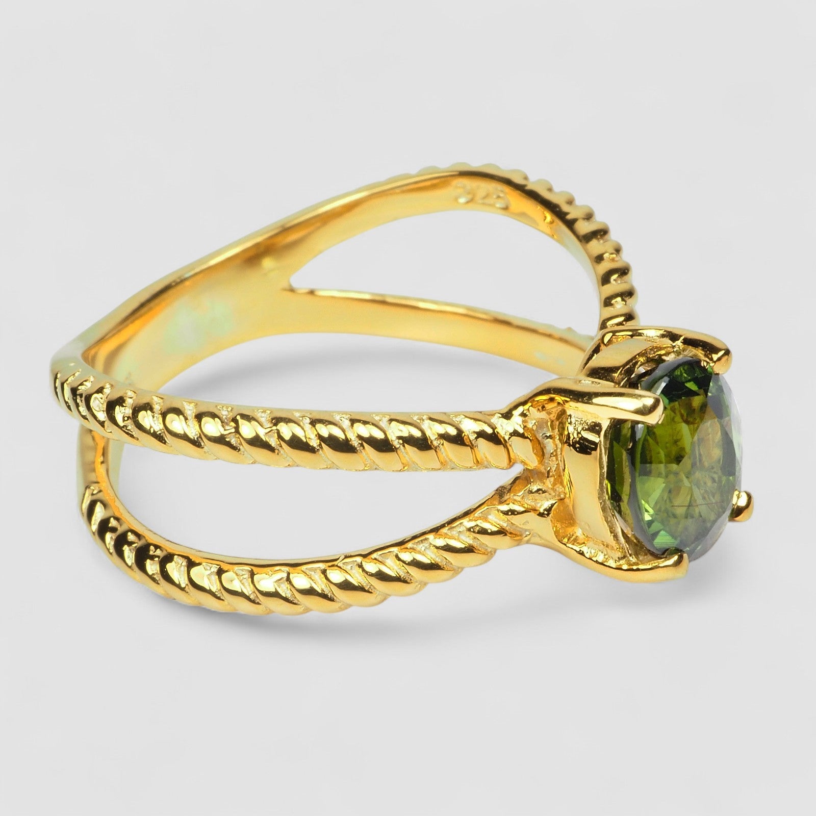 24K GOLD 925 STERLING SILVER RING GREEN TOURMALINE
