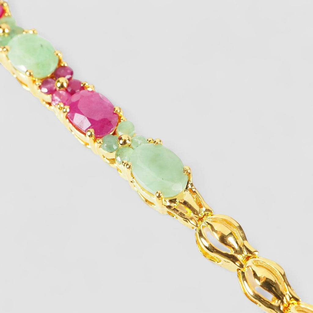 EMERALD & RUBY 24K YELLOW GOLD PLATED 925 STERLING SILVER BRACELET