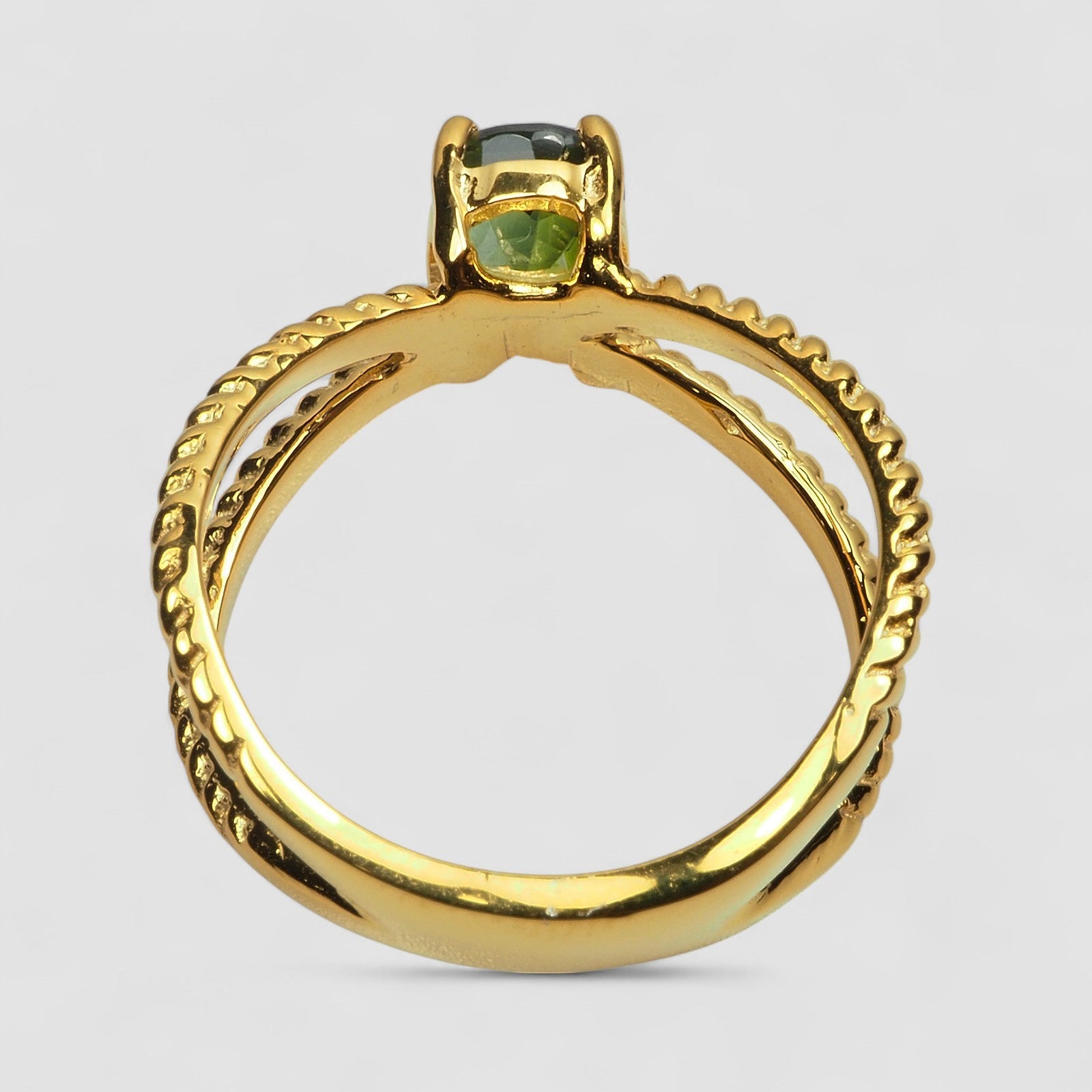24K GOLD 925 STERLING SILVER RING GREEN TOURMALINE