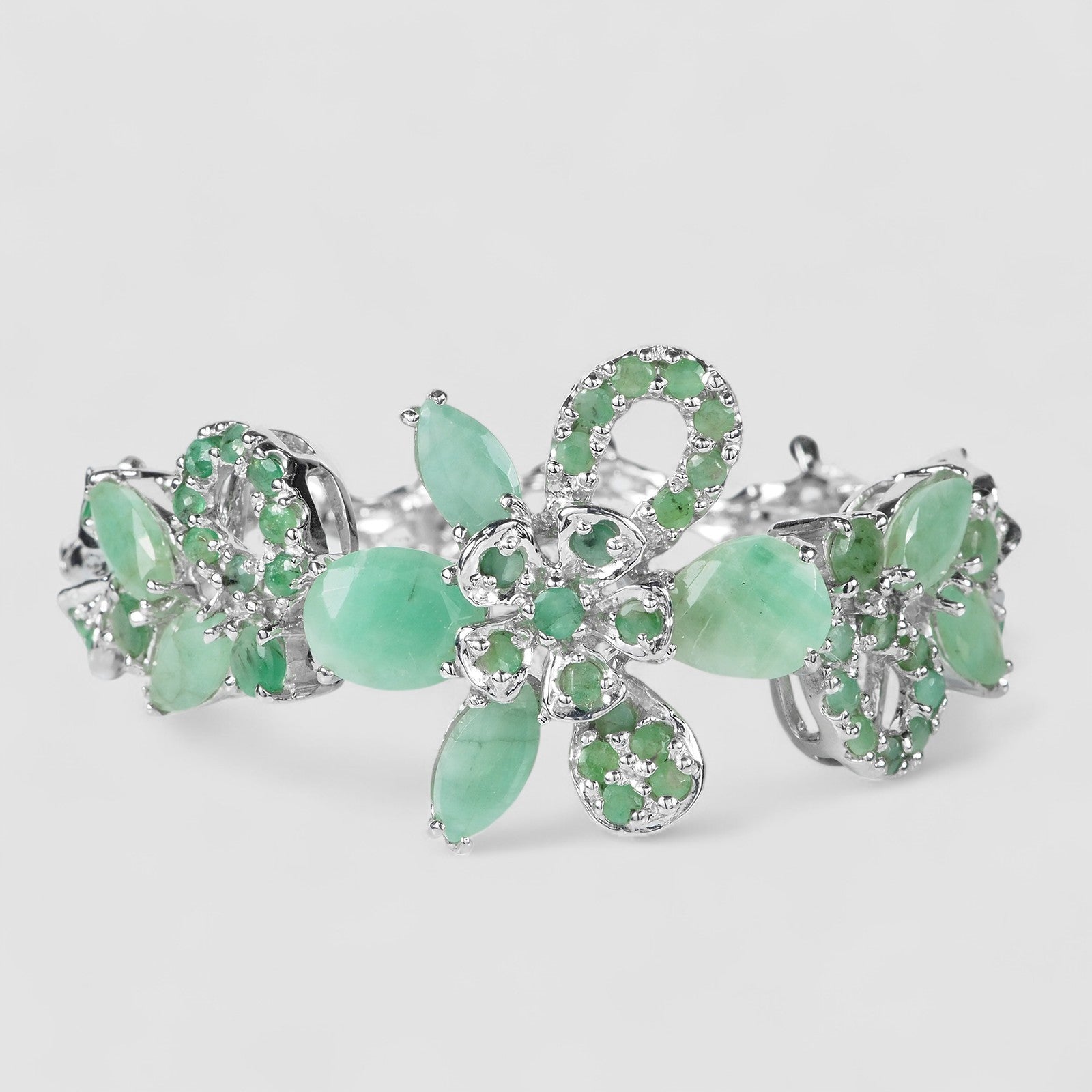Green Emerald 925 Sterling Silver White Gold Bracelets, Natural Gemstone