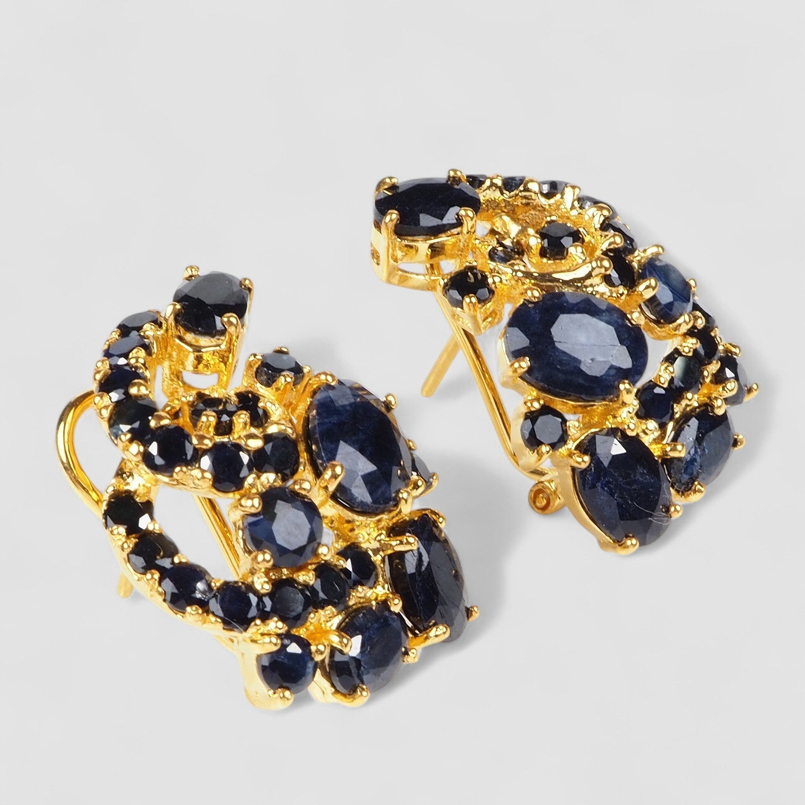 Blue Sapphire 925 Sterling Silver 24K Gold Earrings, 925 Unique Gift for Her, Natural Gemstone