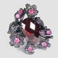Blood Red Garnet 925 Sterling Silver Black Rings, Natural Gemstone, Everyday Wear