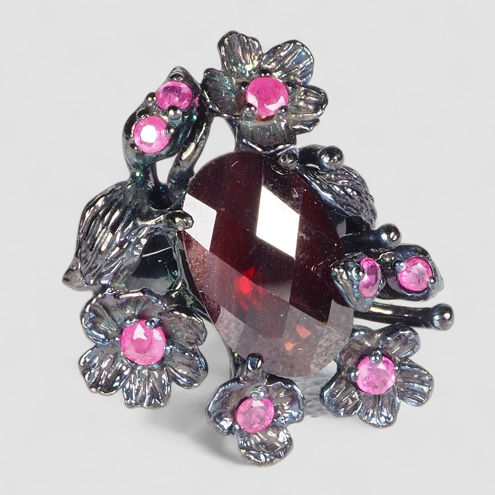 Blood Red Garnet 925 Sterling Silver Black Rings, Natural Gemstone, Everyday Wear