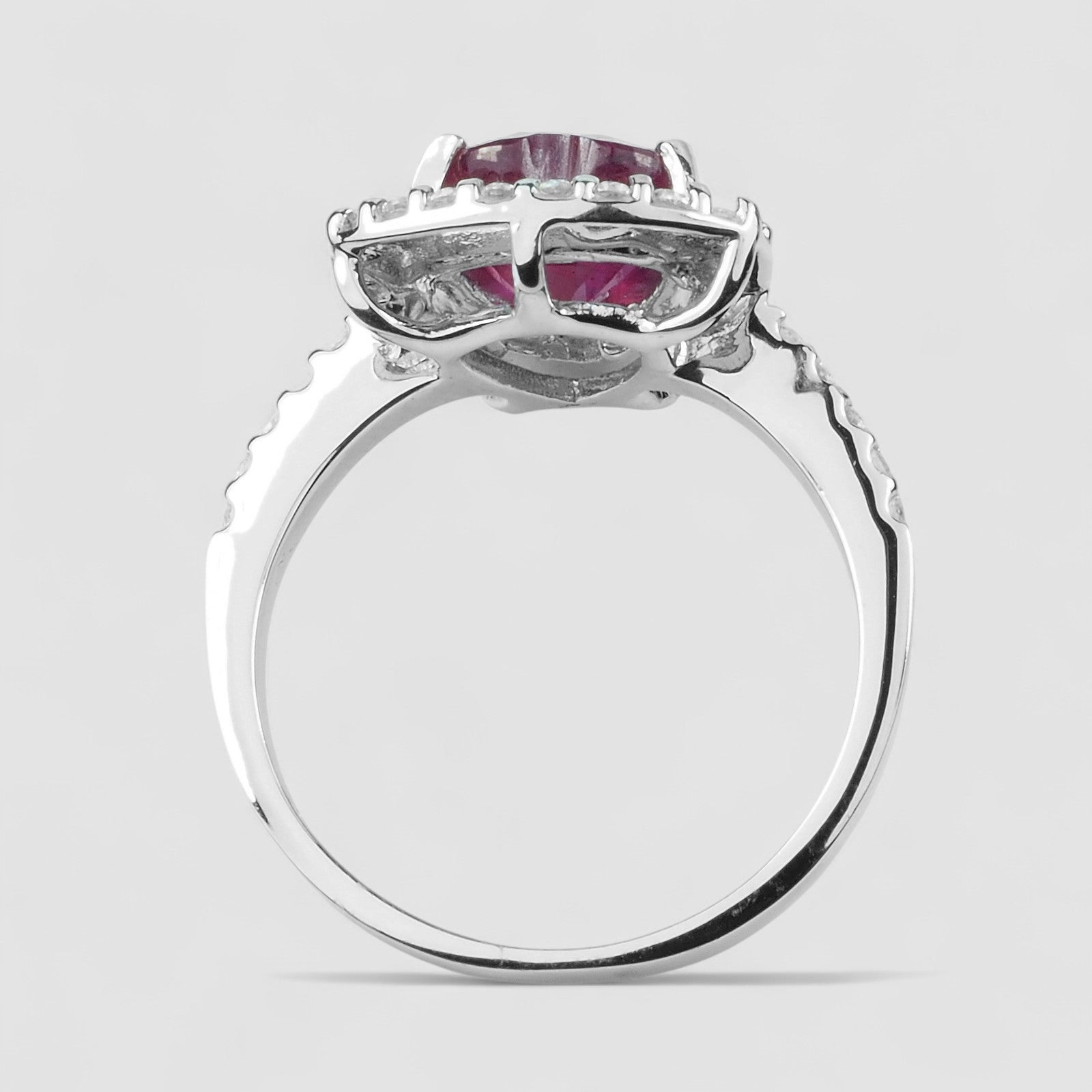 Red Ruby Heart 925 Sterling Silver White Gold Ring