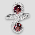 Duo Stone Red Spinel 925 Sterling Silver Ring