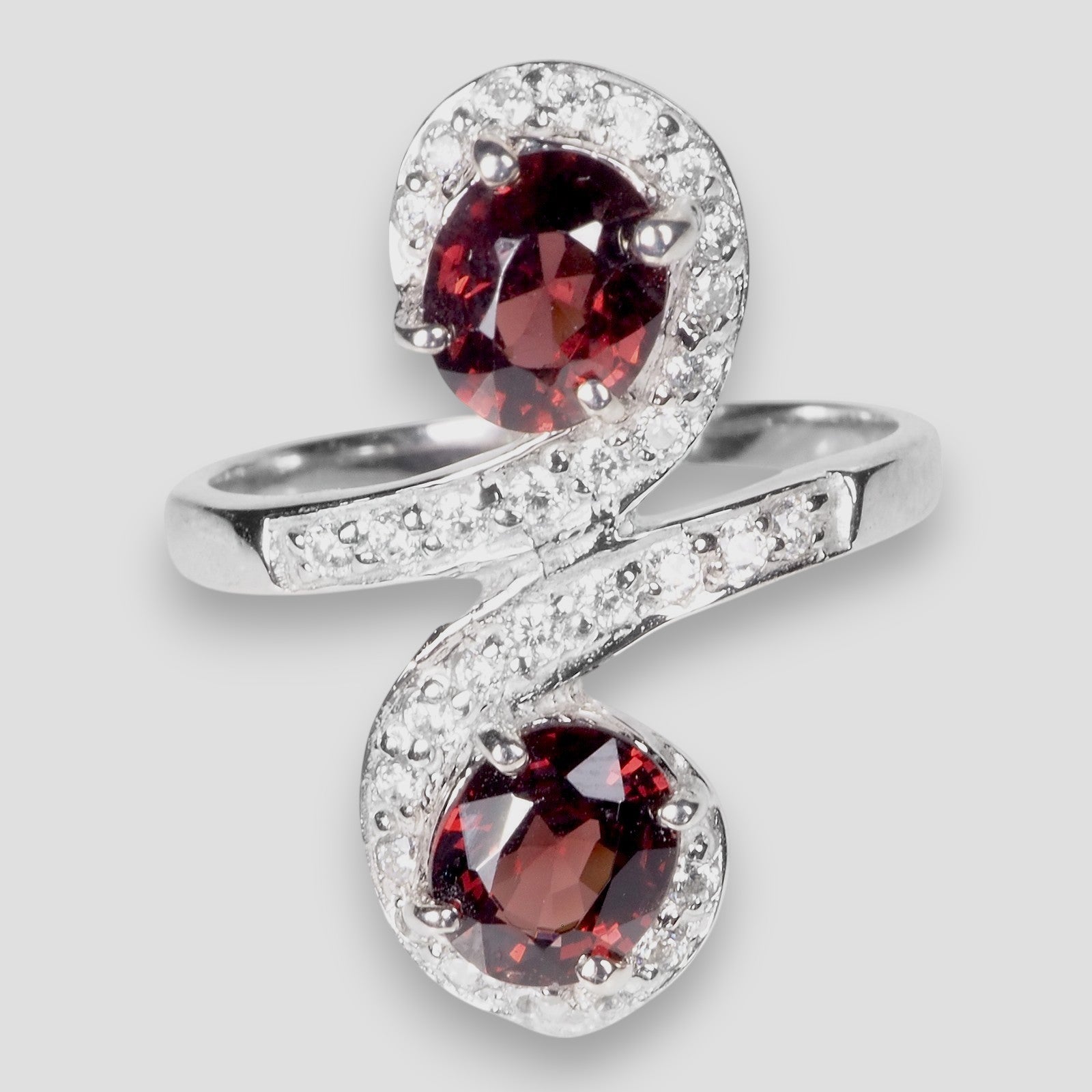 Duo Stone Red Spinel 925 Sterling Silver Ring
