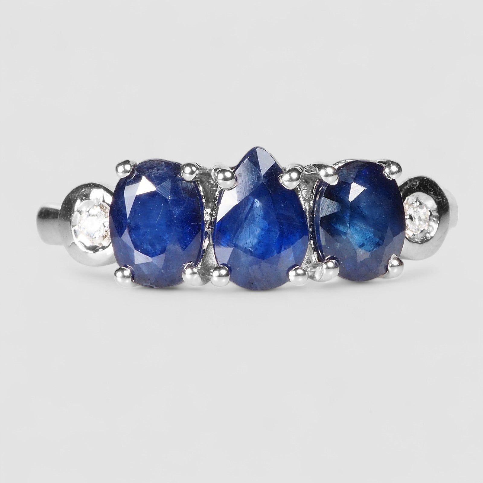 Triple Stone Blue Sapphire Handmade Ring
